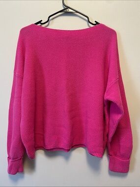 French Connection Hot Pink 100% Cotton Knit Sweater Dolman Sleeve M